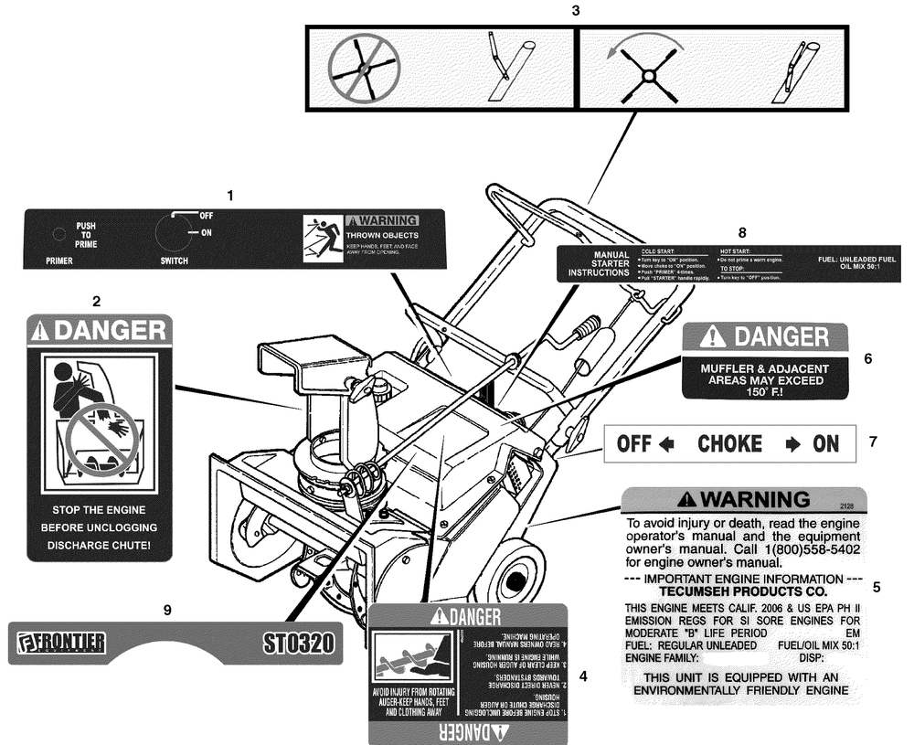 Decals Diagram and Parts List for 620351X16NB 2004 Briggs and Stratton Snow Blower